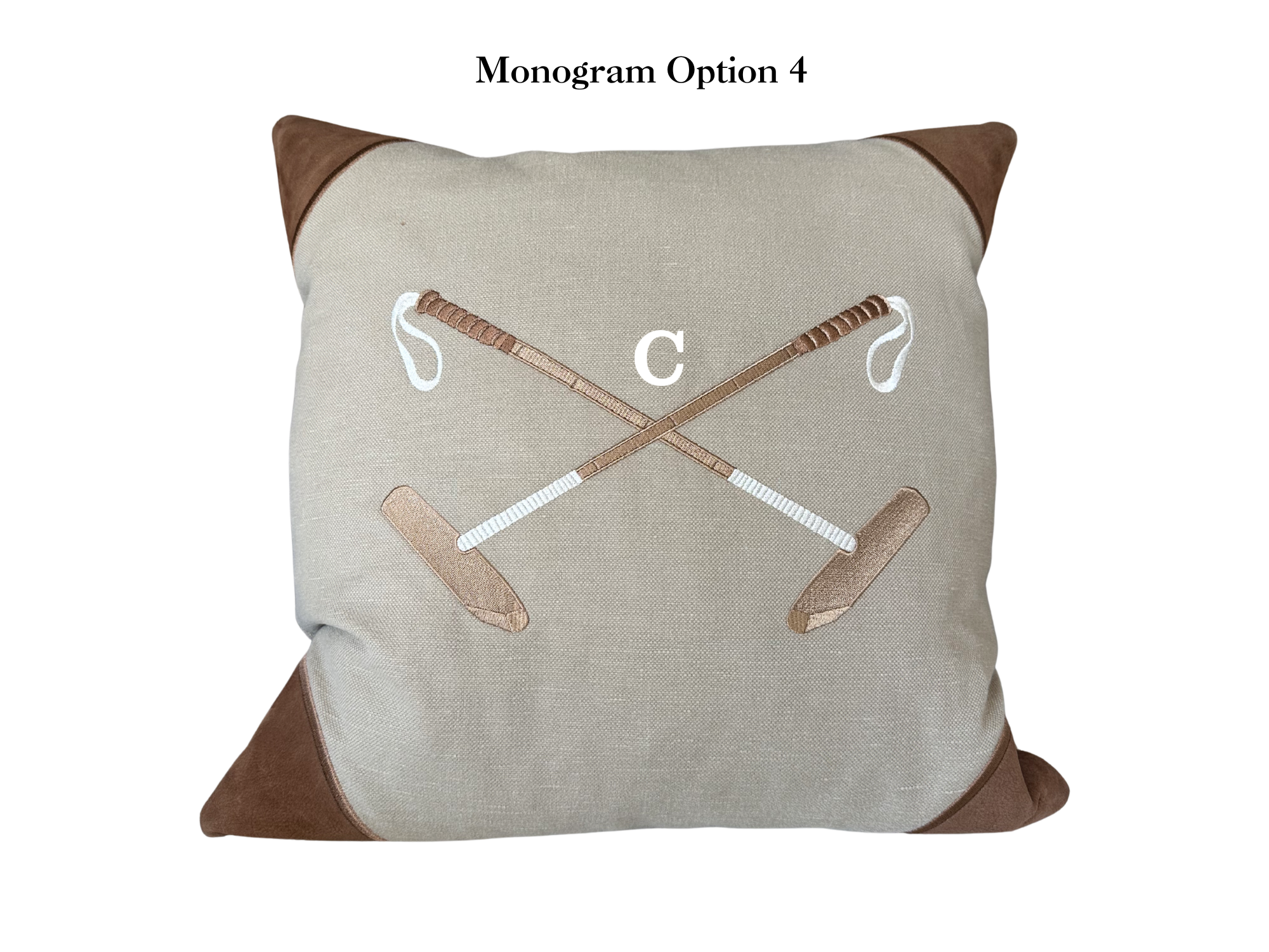 20x20 Embroidered Crossed Polo Mallets Pillow Tan