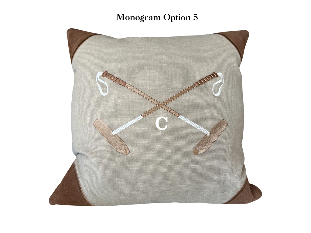 20x20 Embroidered Crossed Polo Mallets Pillow Tan