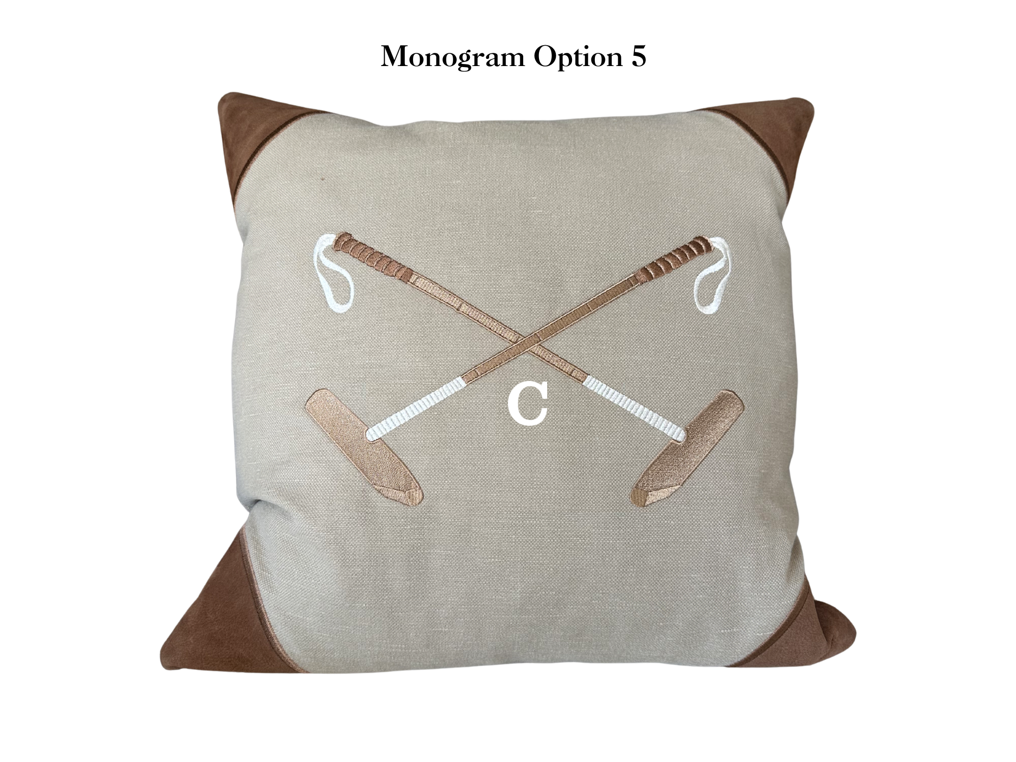 20x20 Embroidered Crossed Polo Mallets Pillow Tan