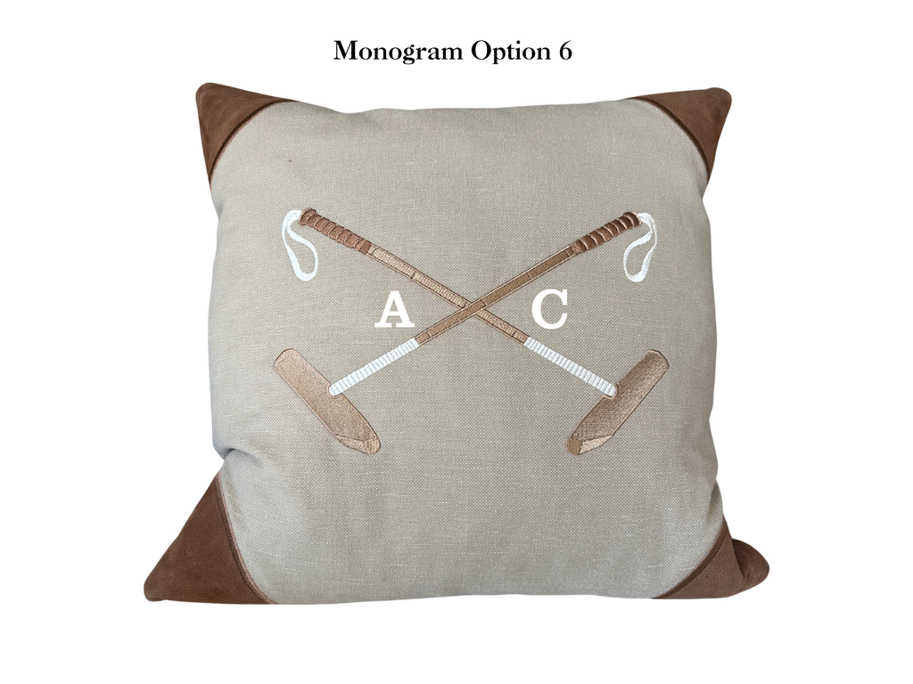 20x20 Embroidered Crossed Polo Mallets Pillow Tan