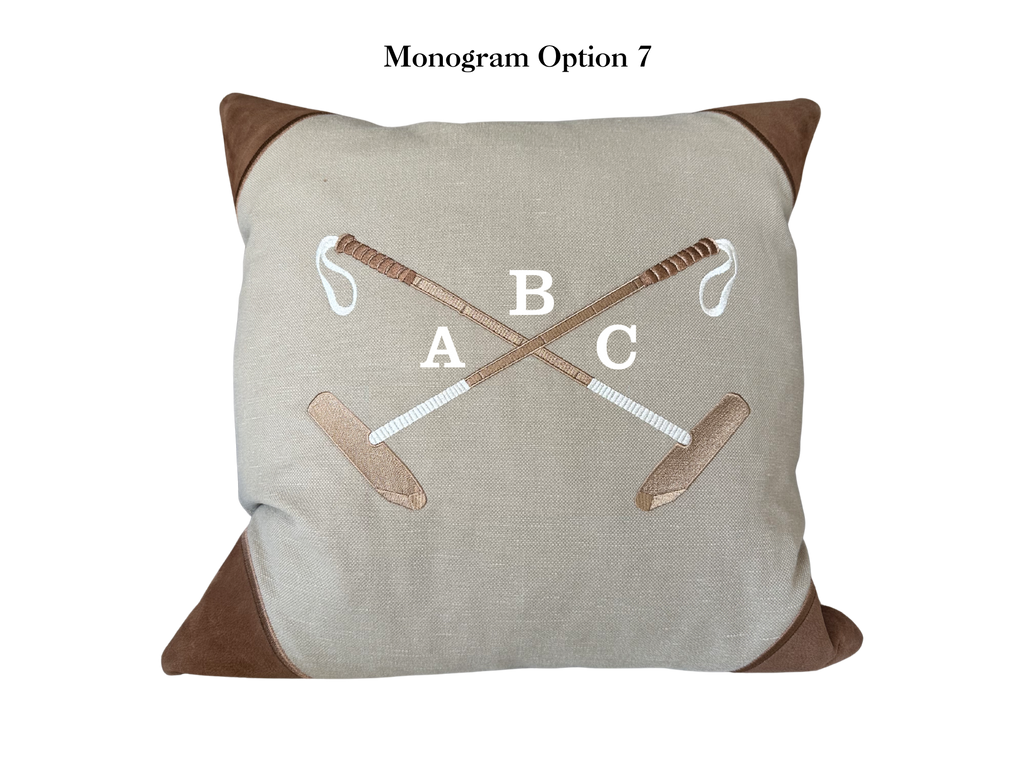 20x20 Embroidered Crossed Polo Mallets Pillow Tan