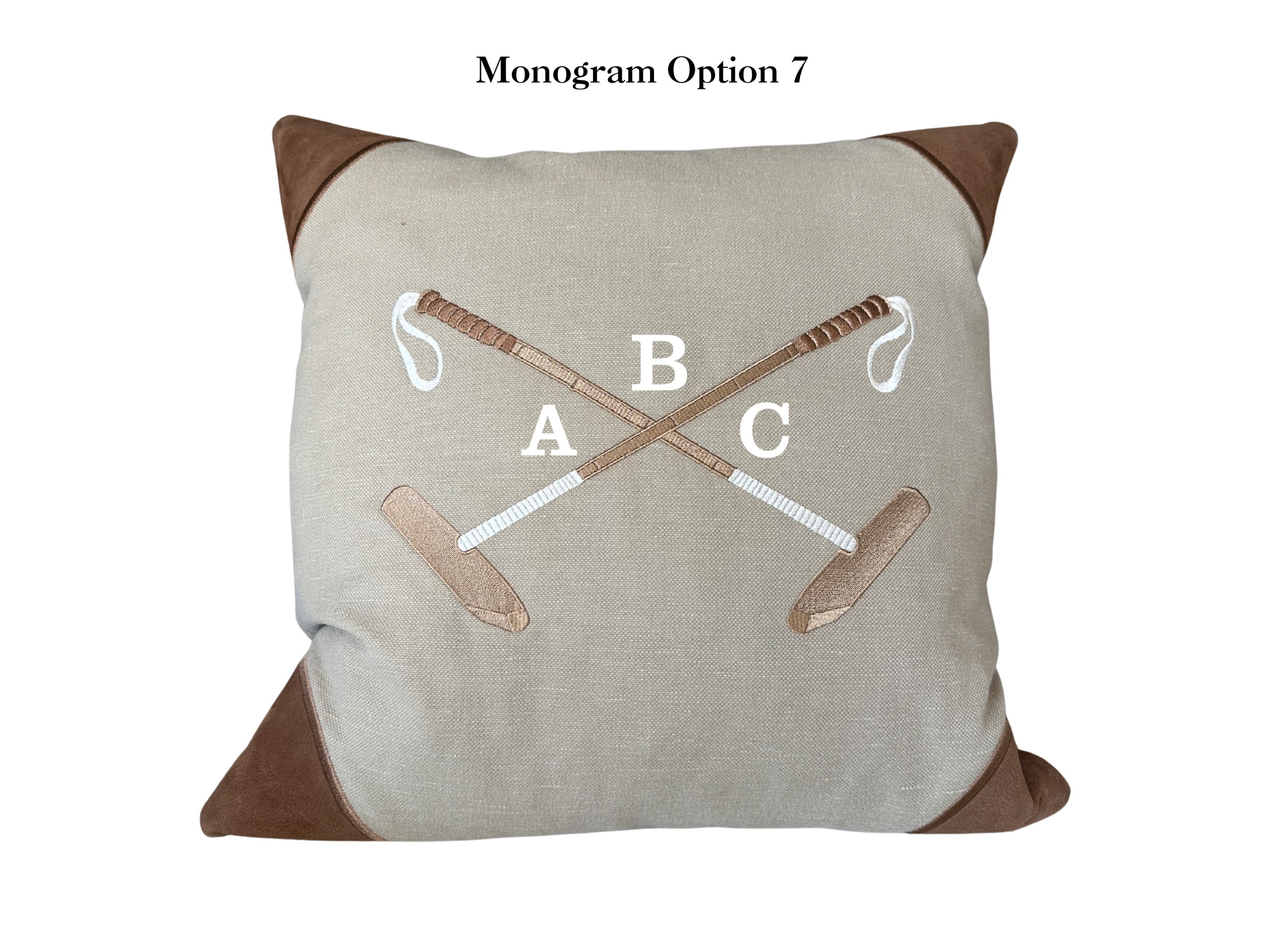 20x20 Embroidered Crossed Polo Mallets Pillow Tan