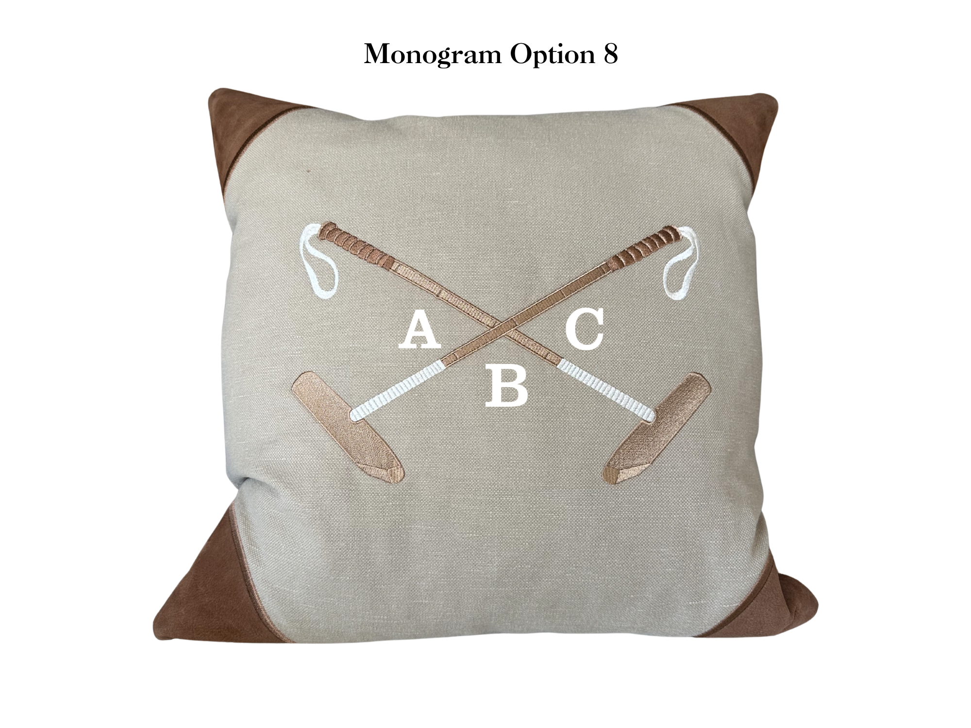 20x20 Embroidered Crossed Polo Mallets Pillow Tan