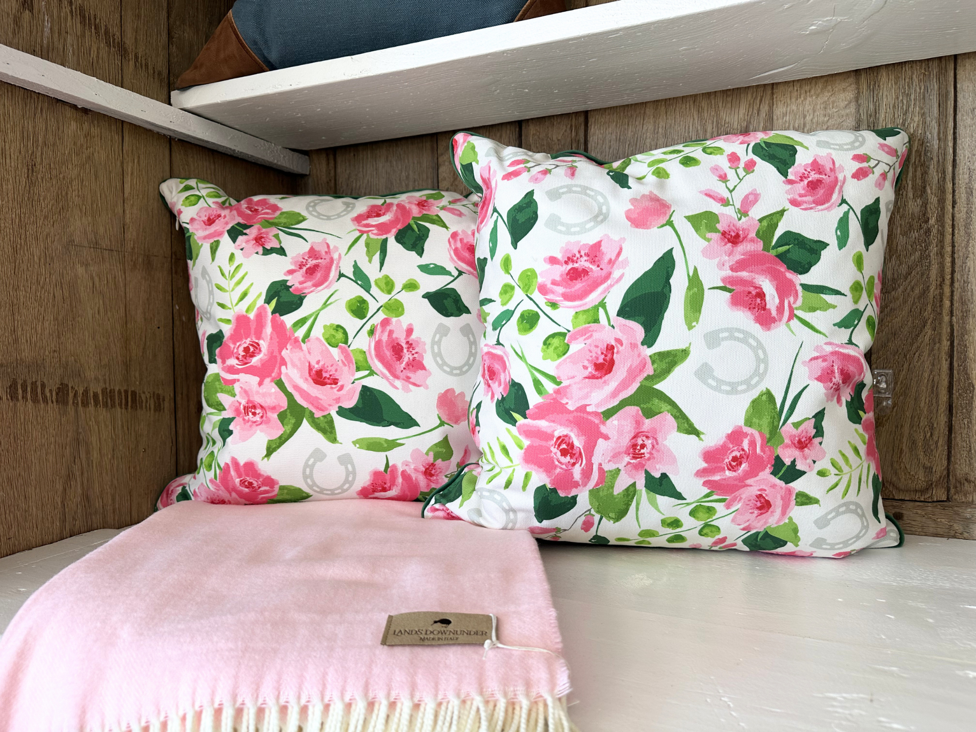 20x20 Pink Rose & Horseshoe Throw PIllow