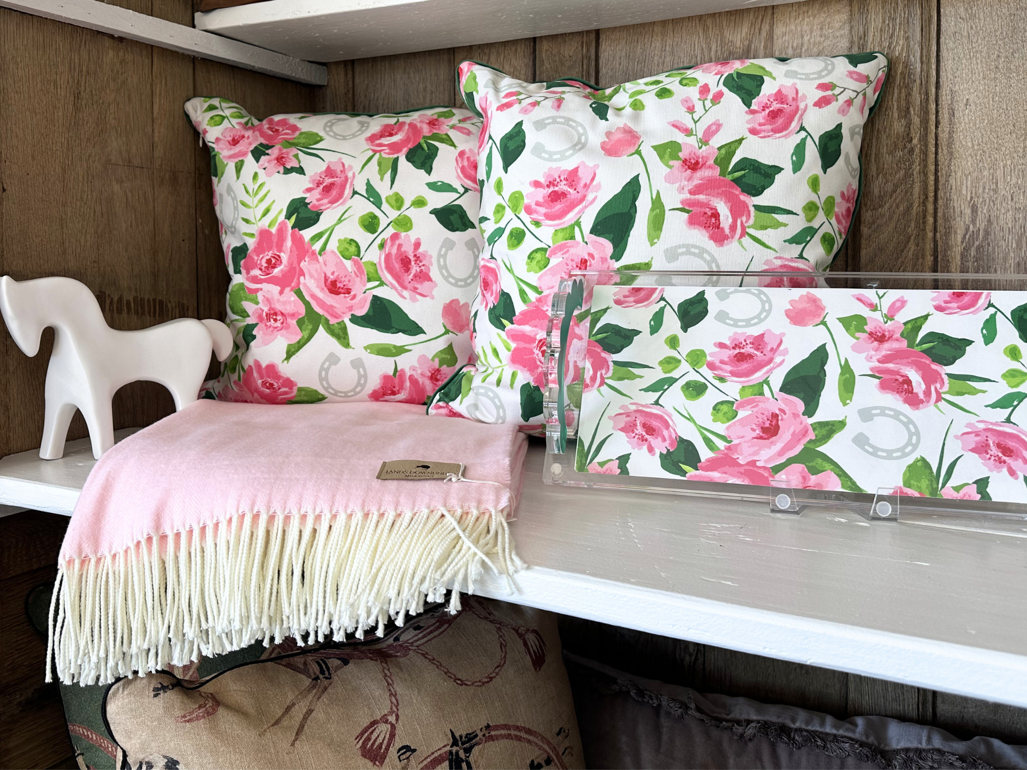 20x20 Pink Rose & Horseshoe Throw PIllow