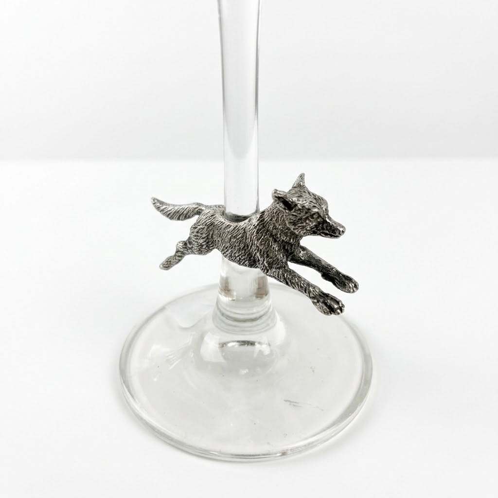 Running Fox Champagne Flutes, Pewter