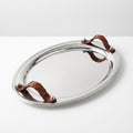 Oval Tray Stainless Steel with Woven Leather Handles