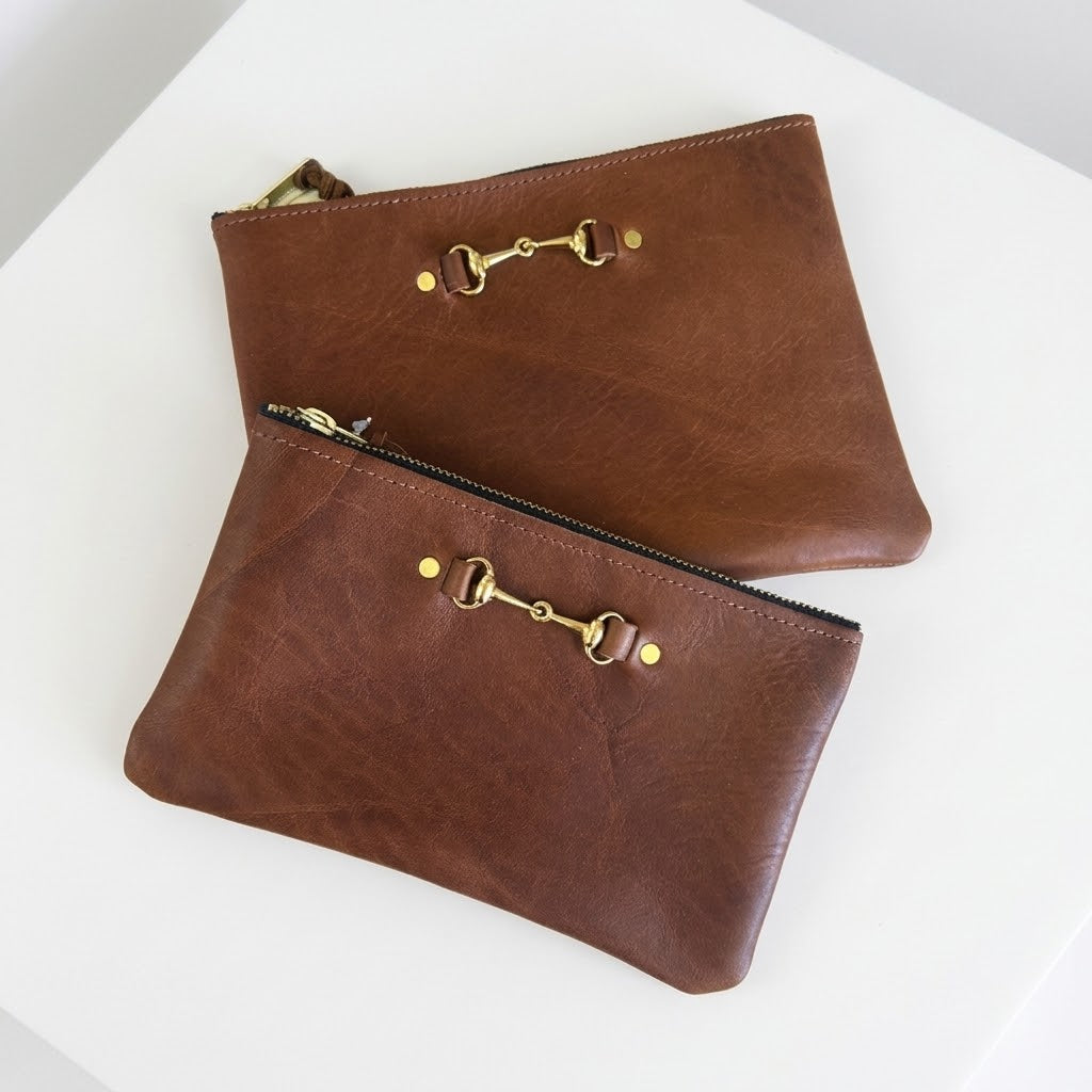 Leather Zippered Pouch with Bit Large
