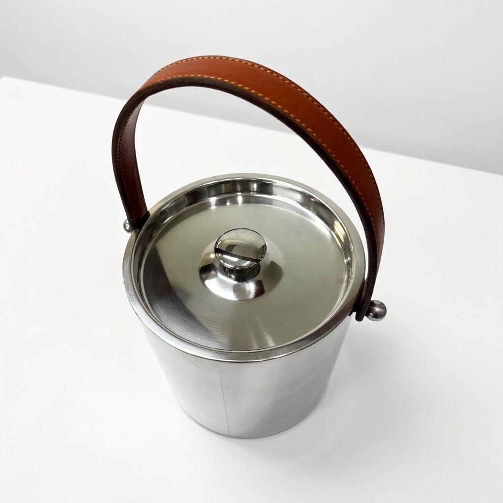 Large Ice Bucket Stainless Steel with Leather Handles