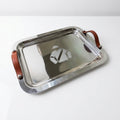 Jockey Silk Engraved Rectangular Tray Stainless Steel with Leather Handles