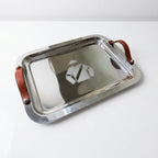 Jockey Silk Engraved Rectangular Tray Stainless Steel with Leather Handles