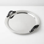 Round Tray Stainless Steel with Leather Handles