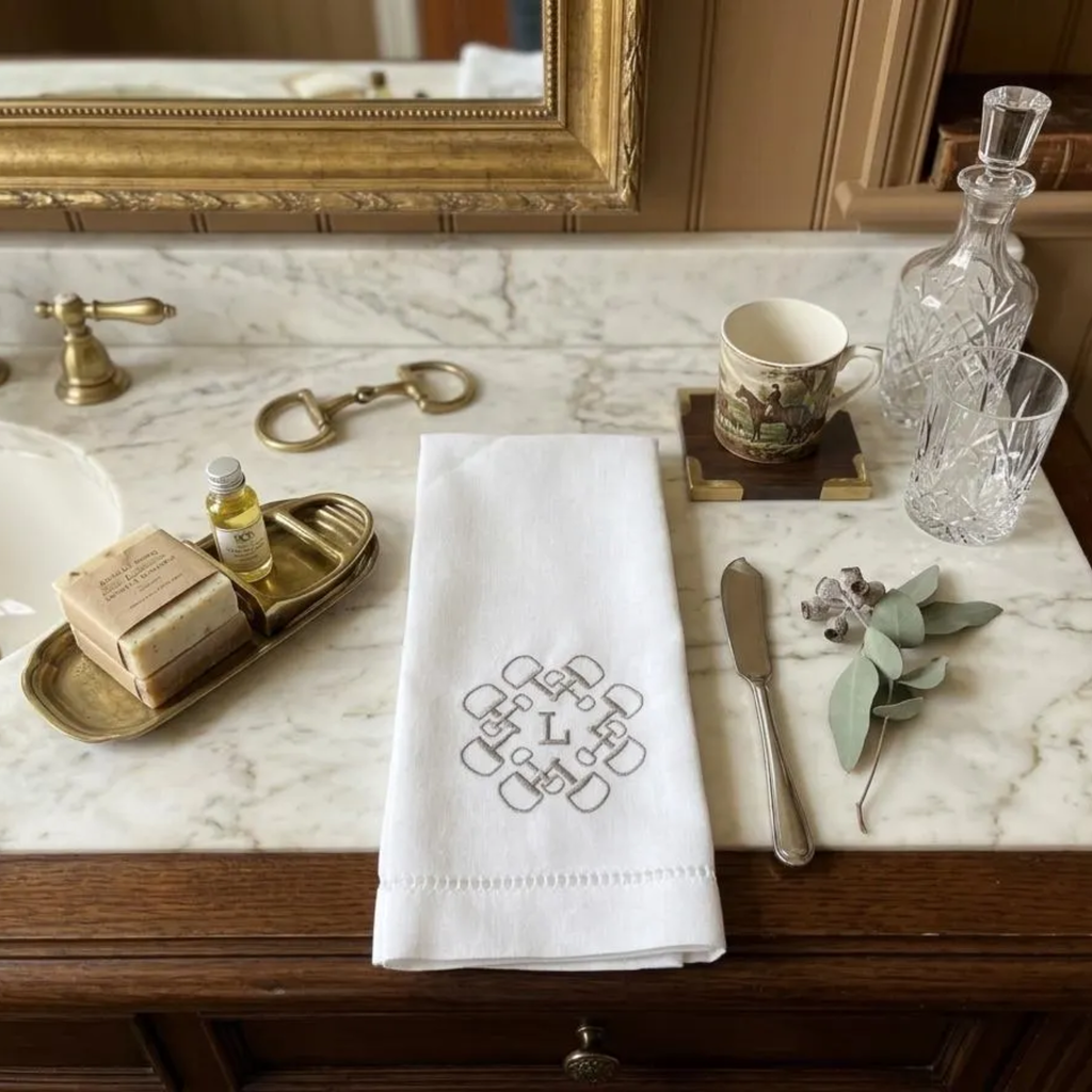 Equestrian Bit Monogram Guest Towel