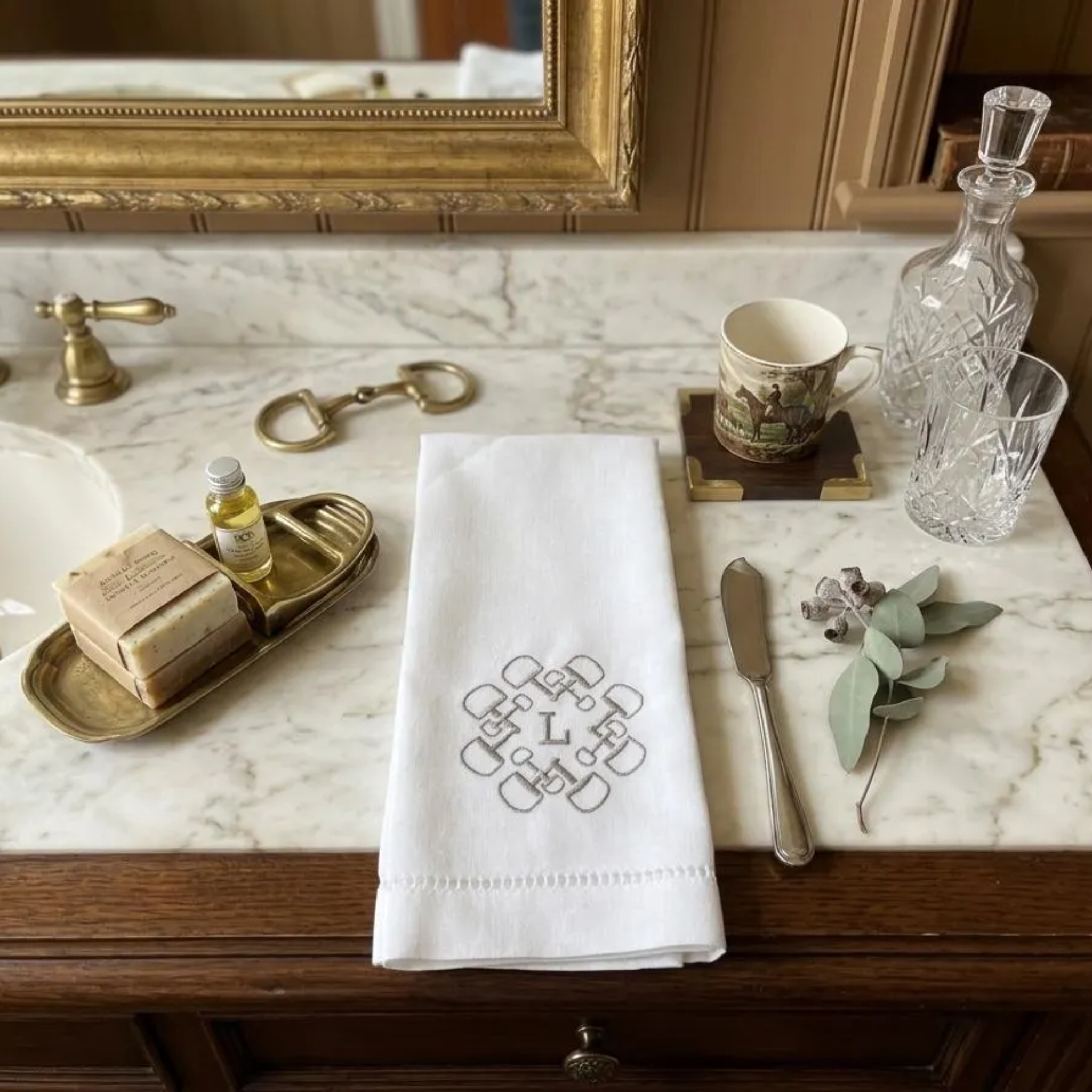 Equestrian Bit Monogram Guest Towel