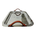 Jockey Silk Engraved Rectangular Tray Stainless Steel with Leather Handles