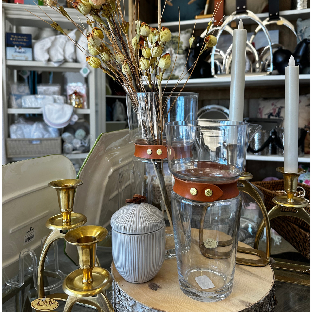 Clear Vase with Leather Accent