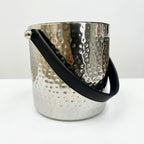 Large Hammered Ice Bucket Stainless Steel with Leather Handles